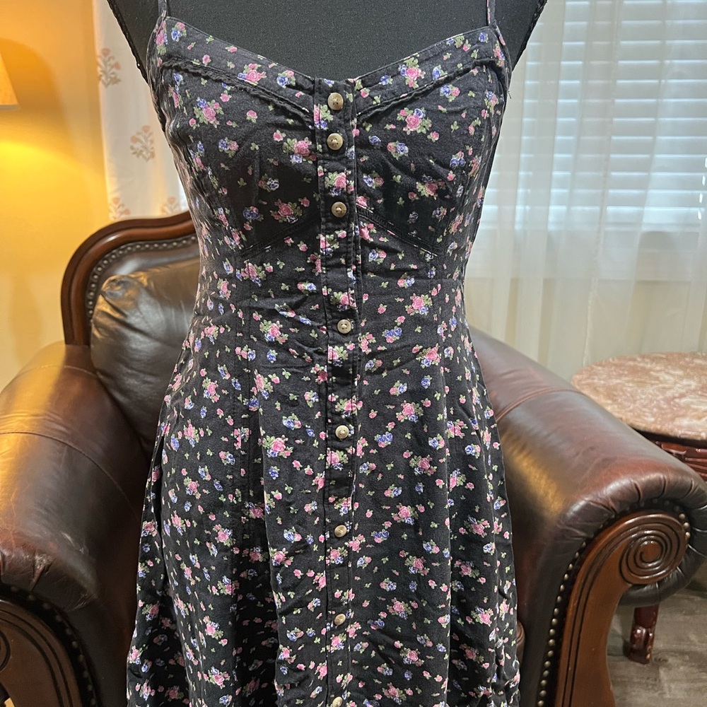 American Girl Black Dress with Pink Floral Pattern